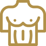 Tan icon image of a chest and abs for laser hair removal on the back and chest.